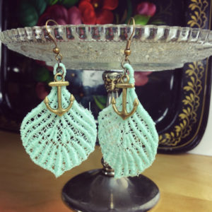 Ohrringe Spitze Feder mint mit Anker