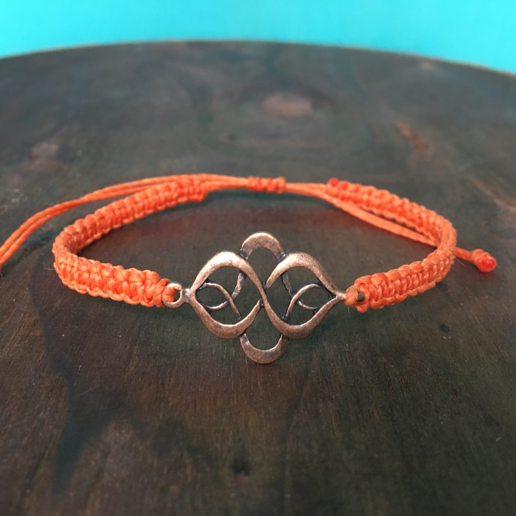 Makramee Armband, Ornament, altmessing, Bandfarbe wählbar