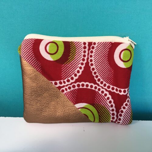 Geldbeutel / Minitäschchen Kunstleder kupfer/ Afrikanischer Baumwollstoff rot