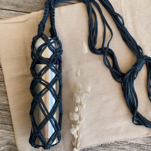 Flaschenhalter, Bottleholder, Makramee, dunkelgrün, verstellbar, Textilgarn