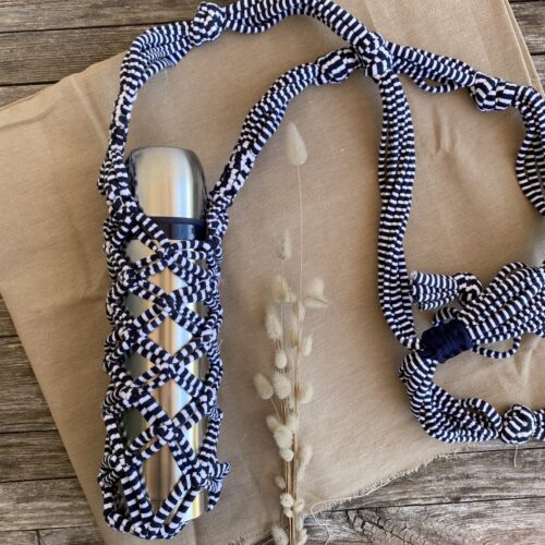 Flaschenhalter, Bottleholder, Makramee, gestreift, verstellbar, Textilgarn