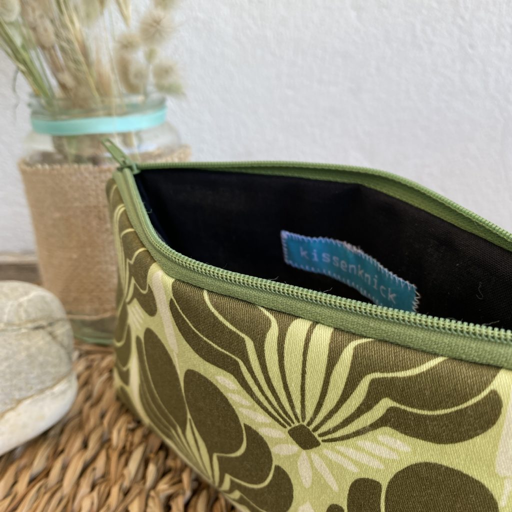 Schminktasche, Kosmetiktasche, Mini-Täschchen, Grün, Retro, Flower