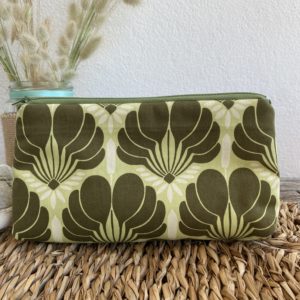 Schminktasche, Kosmetiktasche, Mini-Täschchen, Grün, Retro, Flower