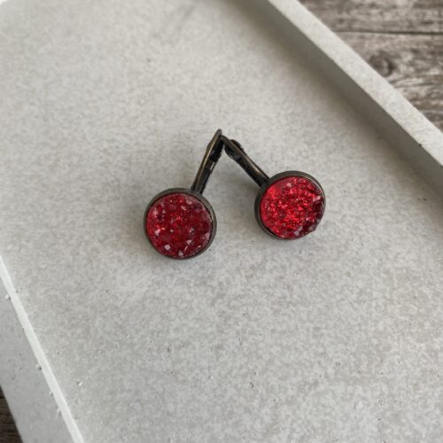 Ohrringe/ Ohrhänger Cabochon Rot Glitzernd