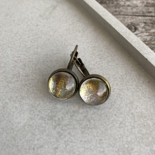 Ohrringe/ Ohrhänger Cabochon aus Glas mit Glitzer Stoff Silber/ Gold/ Kupfer - Unikat