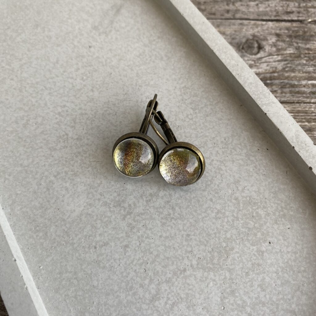 Ohrringe/ Ohrhänger Glas Cabochon mit Stoff Silber/ Gold/ Kupfer – Bild 3