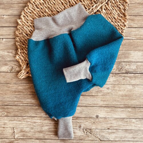 Pumphose/ Mitwachshose Wollwalk für den Herbst/ Winter. petrol/ grau