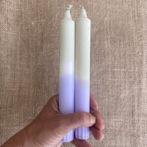 Dip Dye Kerzen pastell lila/ olivgrün handgefärbt, 2er-Set, 2-farbig