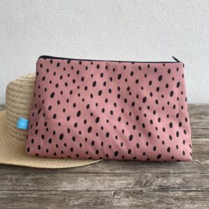 Wetbag, Schwimmtasche, Nasstasche aus Softshell für Strand oder Schwimmbad, Leomuster altrosa und schwarz