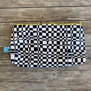 Rockabilly Make-Up-Tasche/ Kosmetiktasche in schwarz/ weiß mit gelbem Reissverschluss in neon