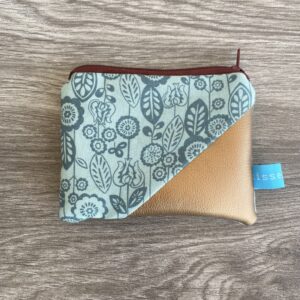 Mini Portemonnaie, Geldbörse Blumen und Blätter in Grün mit Kunstleder