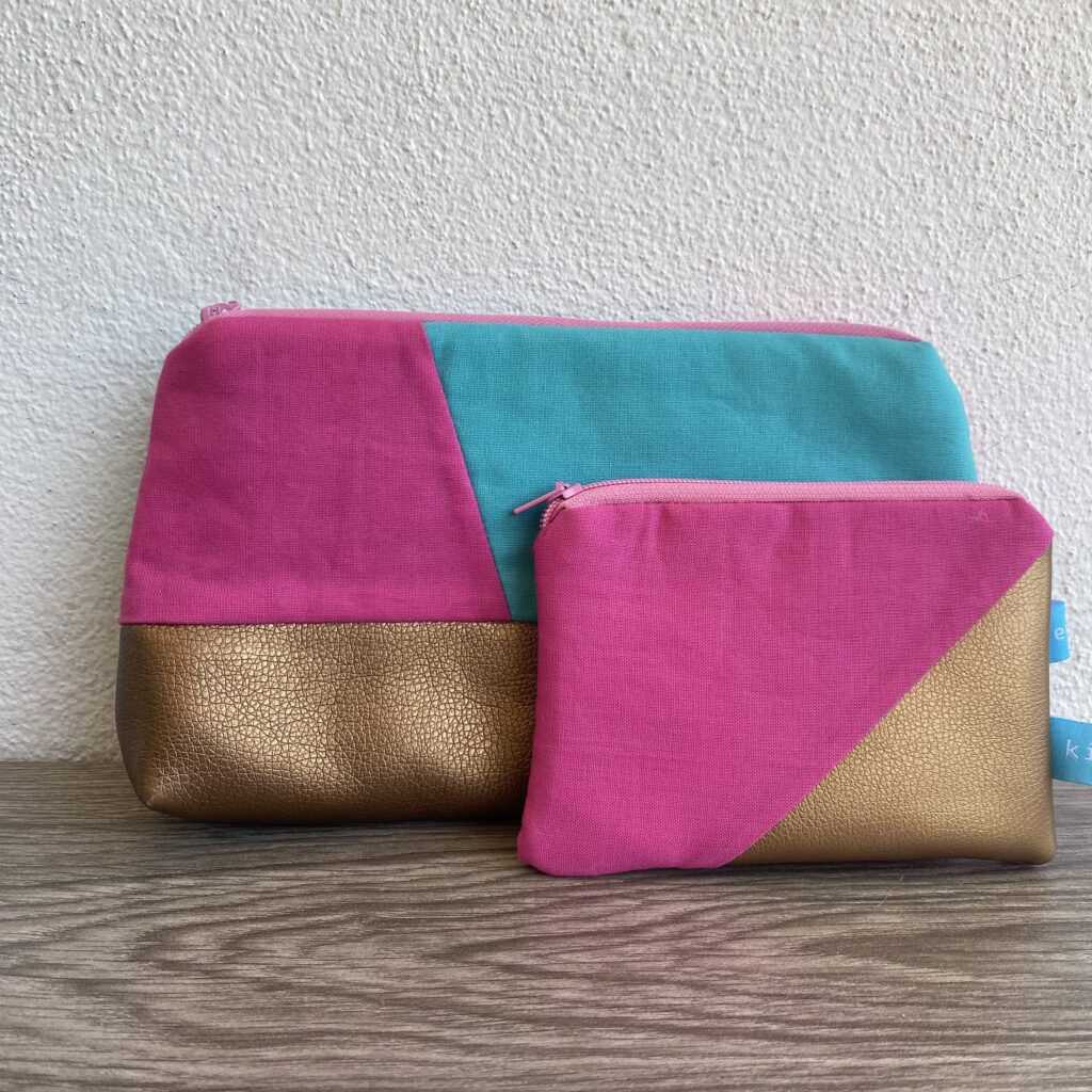 kleiner Geldbeutel, Mini-Täschchen, Kunstleder Kupfer mit pink/ Kosmetiktasche