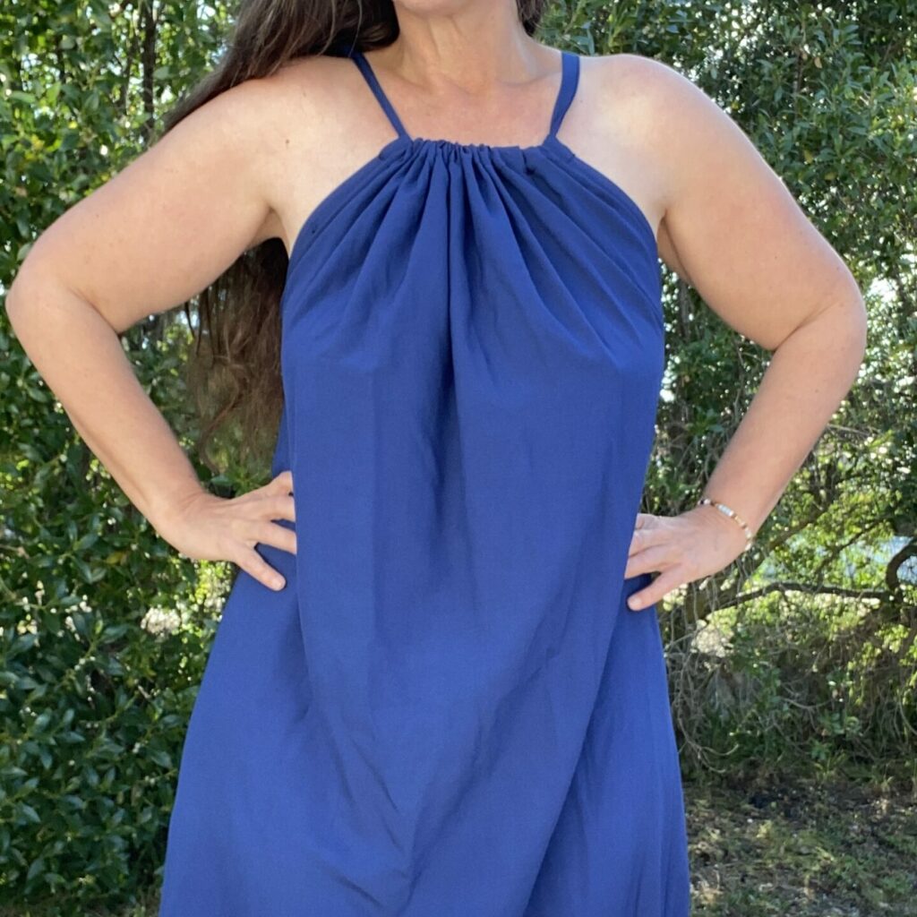 tolles leichtes Trägerkleid aus Viskose für Frühling und Sommer in Blau, One-size mit verstellbaren Trägern