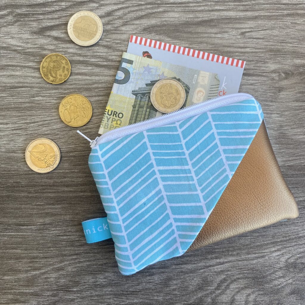 Mini Geldbörse, kleines Portemonnaie, türkis mit Kupfer