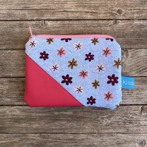 Geldbeutel, Mini Täschchen pink geblümt, Kunstleder