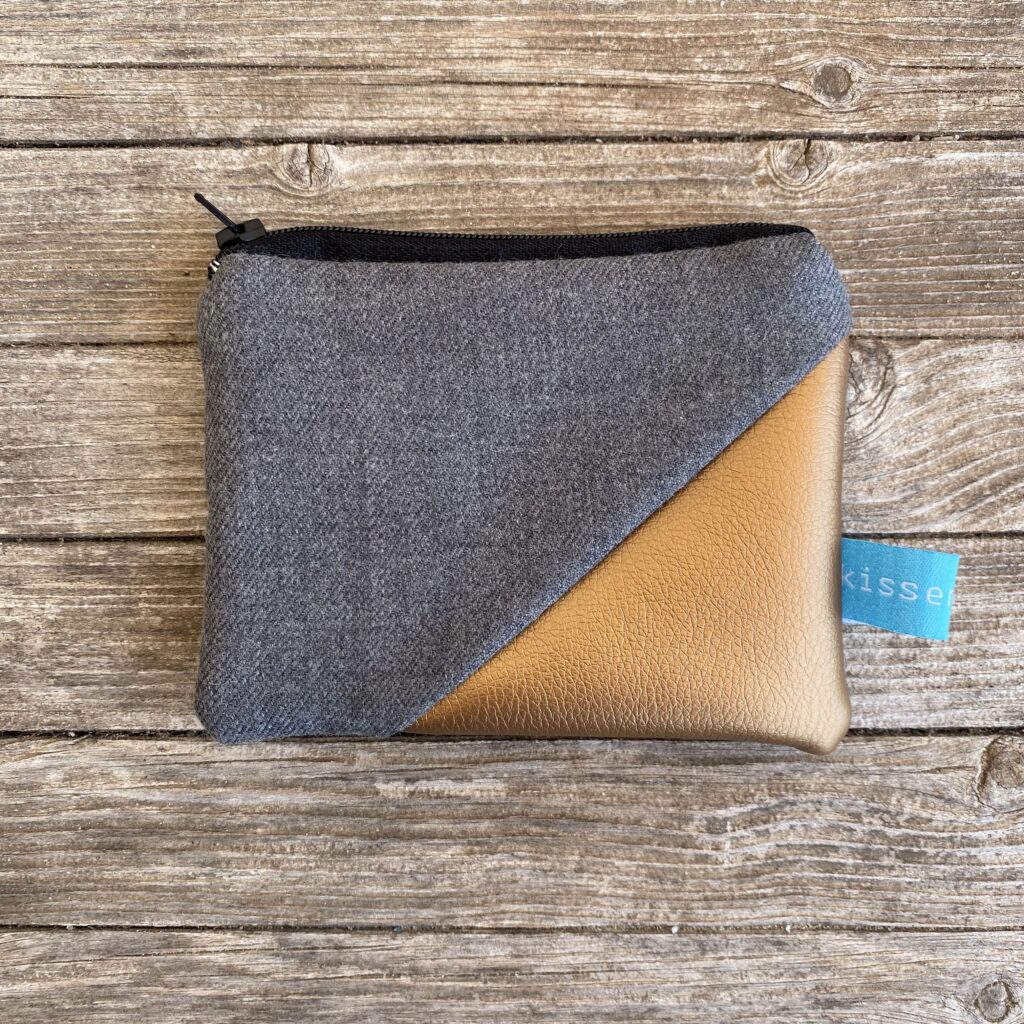 Mini Geldbeutel Patchwork Grau mit Kunstleder Kupfer
