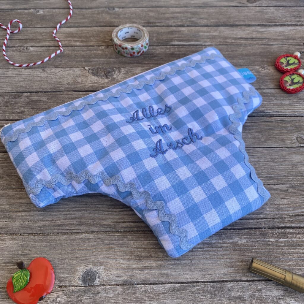 Lustige Tasche mit Spruch "Alles im Arsch" hellblau/ weiß kariert, Geschenk für Freunde
