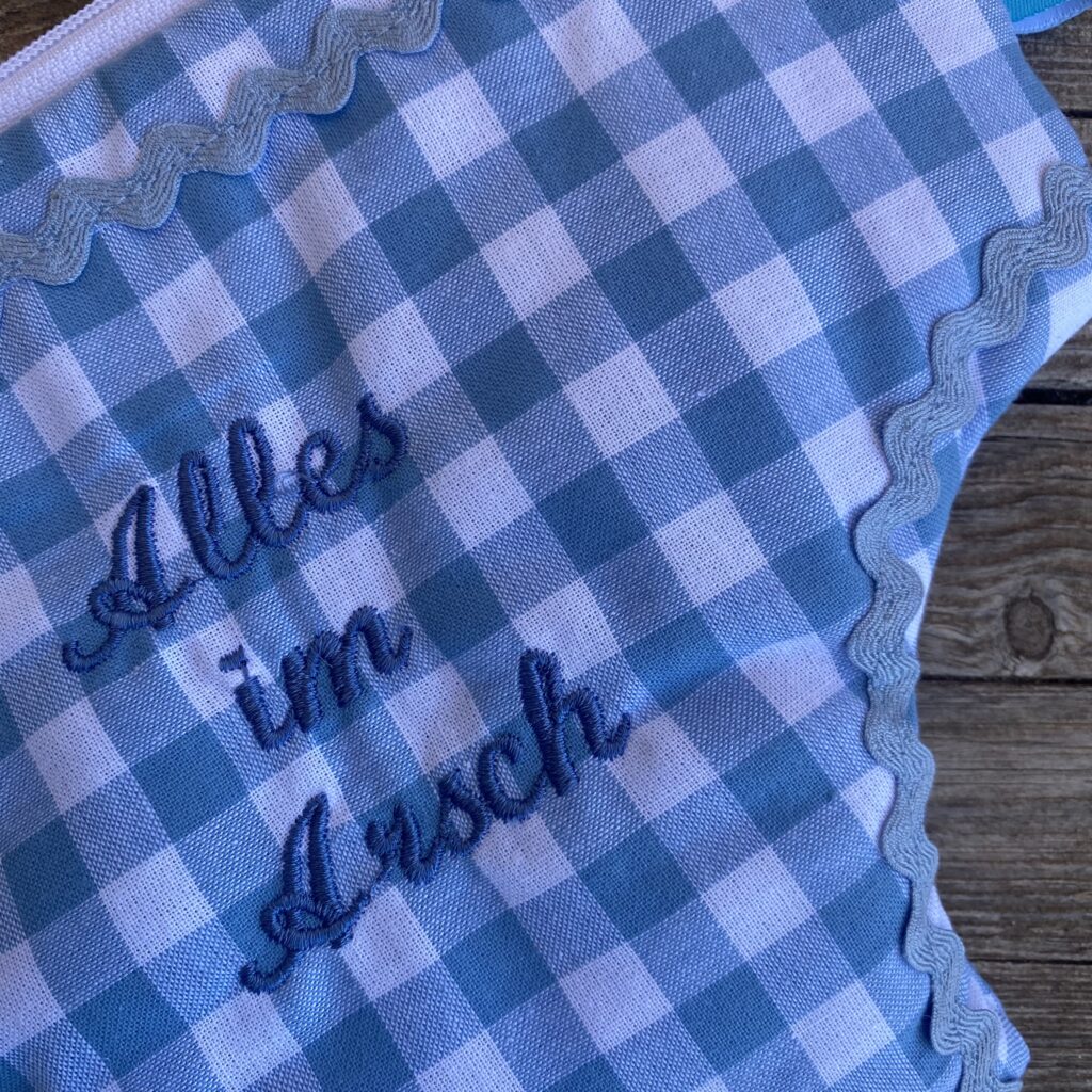 Lustige Tasche mit Spruch "Alles im Arsch" hellblau/ weiß kariert, Geschenk für Freunde