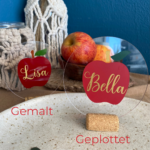 Namensschilder Apfel geplottet und gemalt Tischdeko