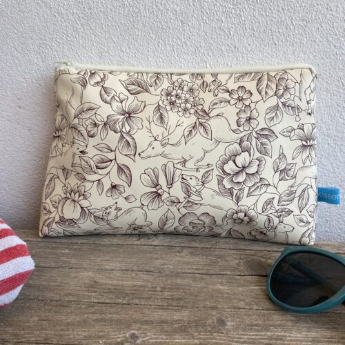 Wetbag/ Kosmetiktasche/ Kulturbeutel Beige, Boho, florales Muster, Tiere