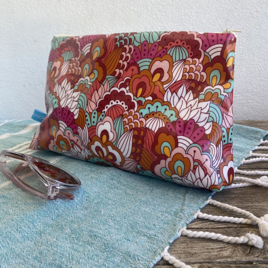 Wetbag/ Kosmetiktasche/ Kulturbeutel, Schwimmtasche Retro Boho rosa, türkis