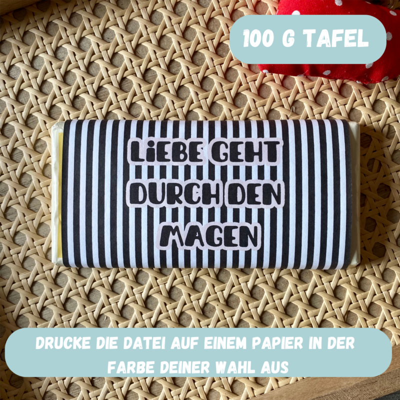 Banderole für Schokolade - Liebe geht durch den Magen 100g