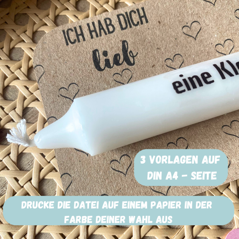 Kerzenverpackung für Stabkerzen - Ich hab Dich lieb, Druckvorlage zum selber basteln - Download – Bild 2