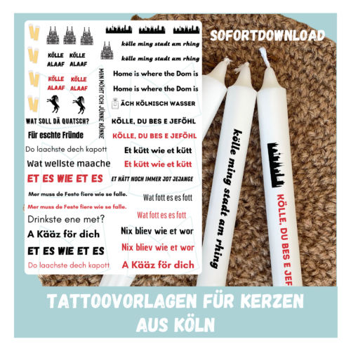 Kerzentattoo Vorlage Köln - für Kerzen - DIY Druckvorlage - Download