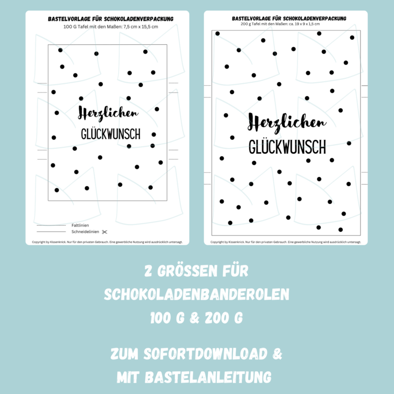 Herzlichen Glückwunsch, Verpackung für Schokolade mit Punkten 100 g & 200 g Tafeln - Digitaler Download - PDF