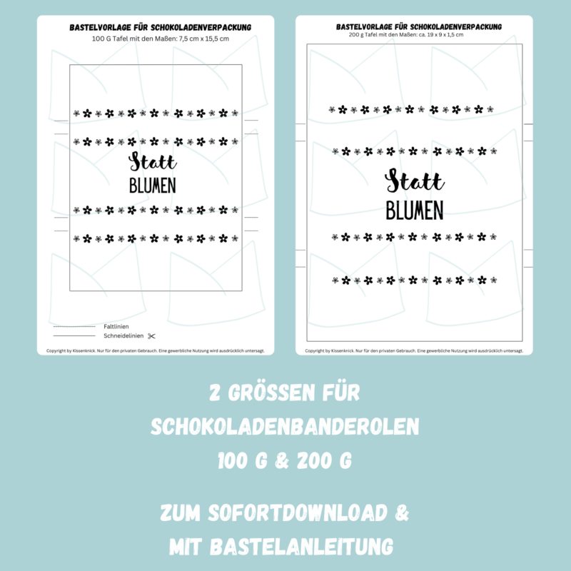 Statt Blumen - Schokoladenbanderole - Verpackung für Schokolade 100 g & 200 g Tafeln - Digitaler Download - PDF