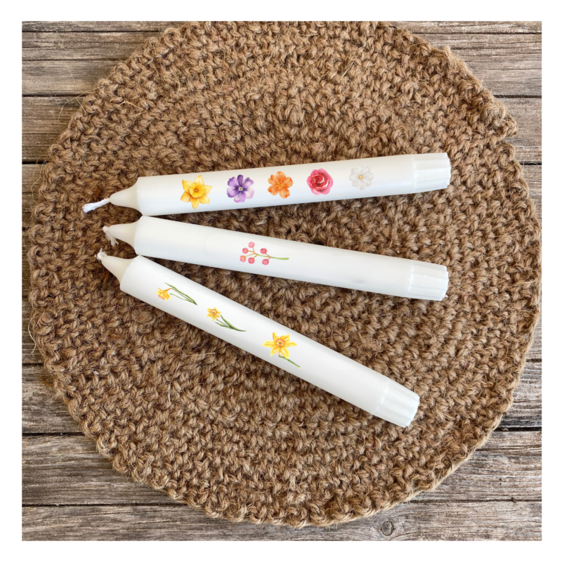 Kerzentattoo Vorlage bunte Blumen, Frühlingsblumen - Druckvorlage zum selber basteln - Download