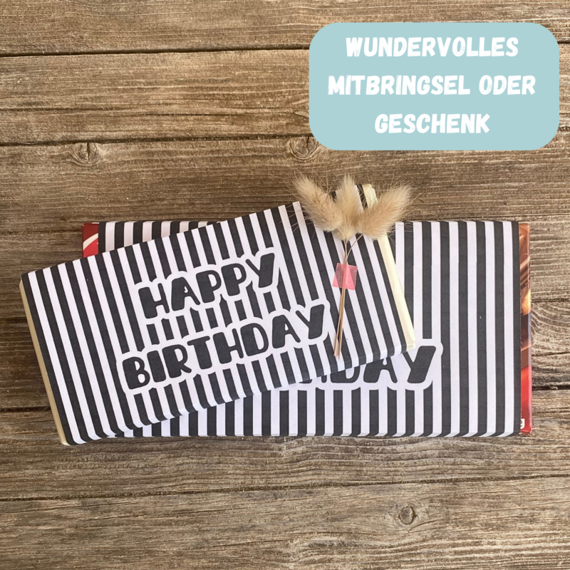 Happy Birthday - Schokoladenbanderole, gestreifte Verpackung für Schokolade 100 g & 200 g Tafeln - Digitaler Download - PDF