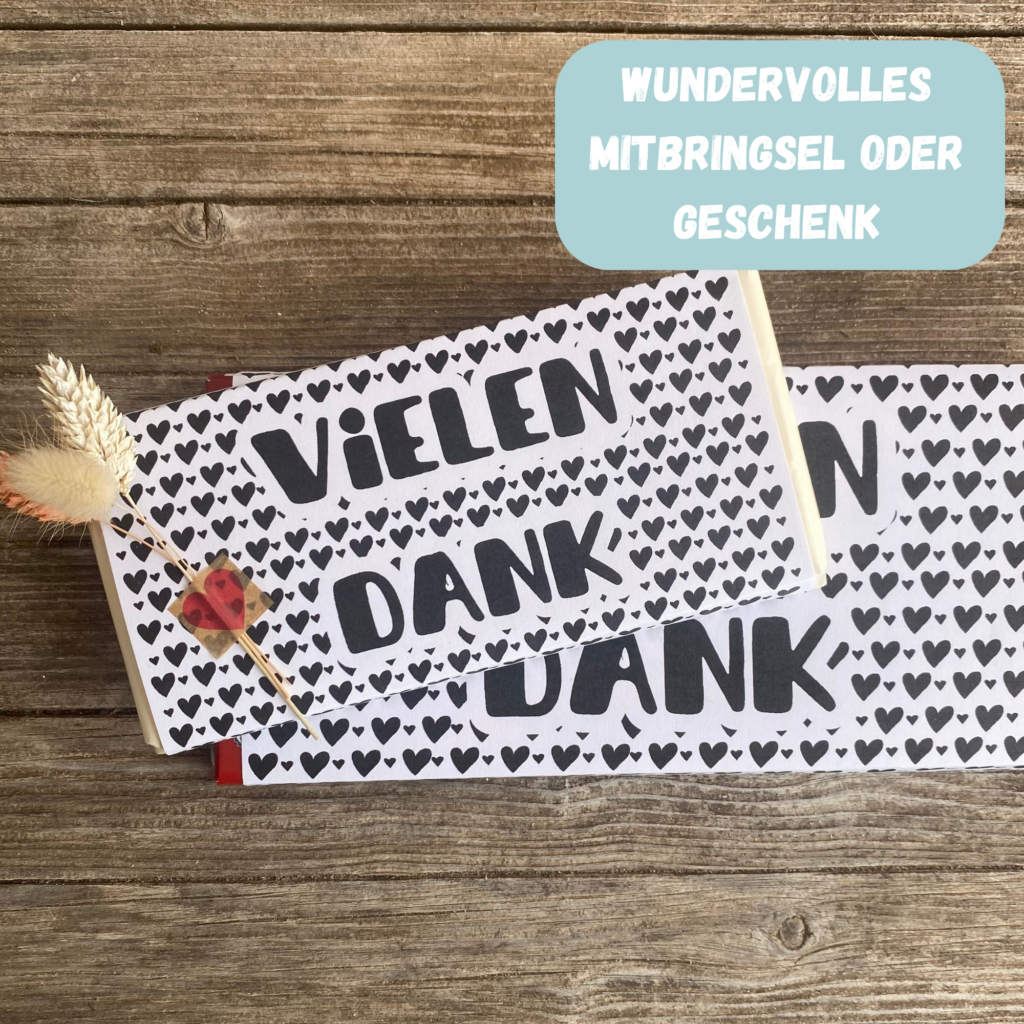 Vielen Dank, Schokoladenbanderole mit Herzen, Verpackung für Schokolade 100 g & 200 g Tafeln - Digitaler Download - PDF