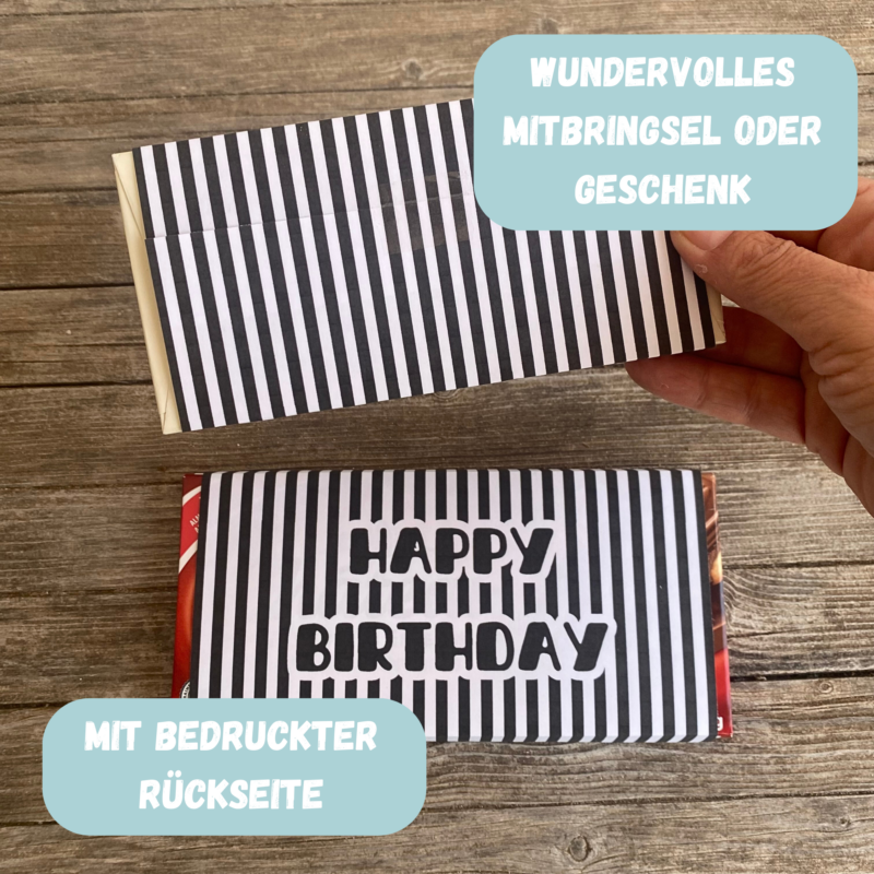 Happy Birthday - Schokoladenbanderole, gestreifte Verpackung für Schokolade 100 g & 200 g Tafeln - Digitaler Download - PDF