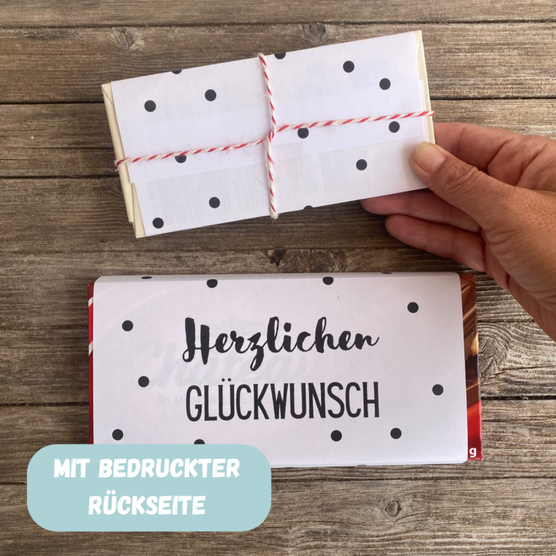 Herzlichen Glückwunsch, Verpackung für Schokolade mit Punkten 100 g & 200 g Tafeln - Digitaler Download - PDF