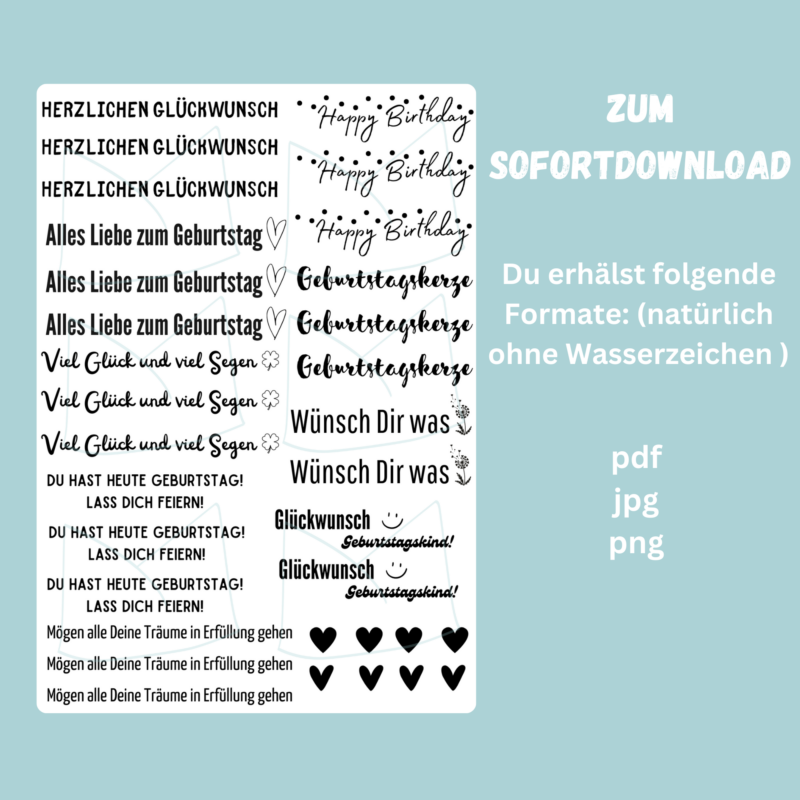 Kerzentattoo Vorlage Herzlichen Glückwunsch zum Geburtstag - für Stabkerzen - DIY Druckvorlage - Download