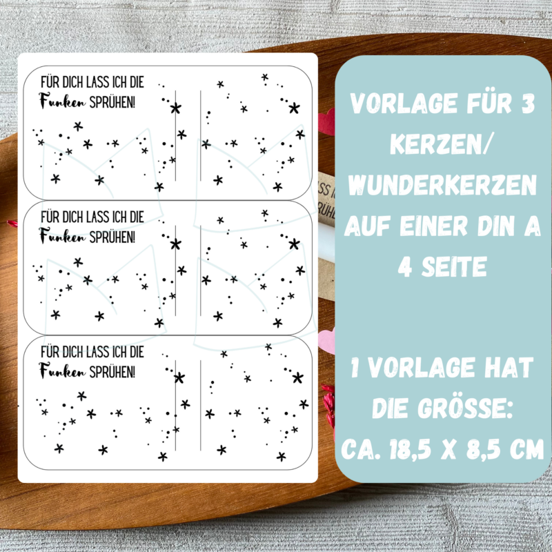 Bastelvorlage Kerze/ Wunderkerze - Für Dich lass ich die Funken sprühen