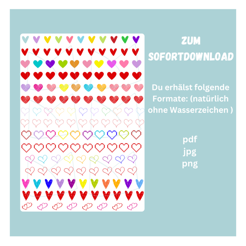 Kerzentattoo Vorlage mit bunten Herzen - für Kerzen - DIY Druckvorlage - Download