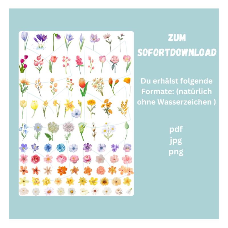 Kerzentattoo Vorlage bunte Blumen, Frühlingsblumen - Druckvorlage zum selber basteln - Download