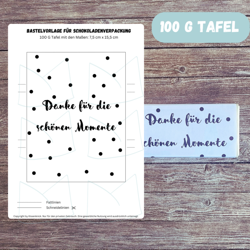 Danke für die schönen Momente - Schokoladenbanderole, Verpackung für Schokolade 100 g & 200 g Tafeln - Digitaler Download - PDF