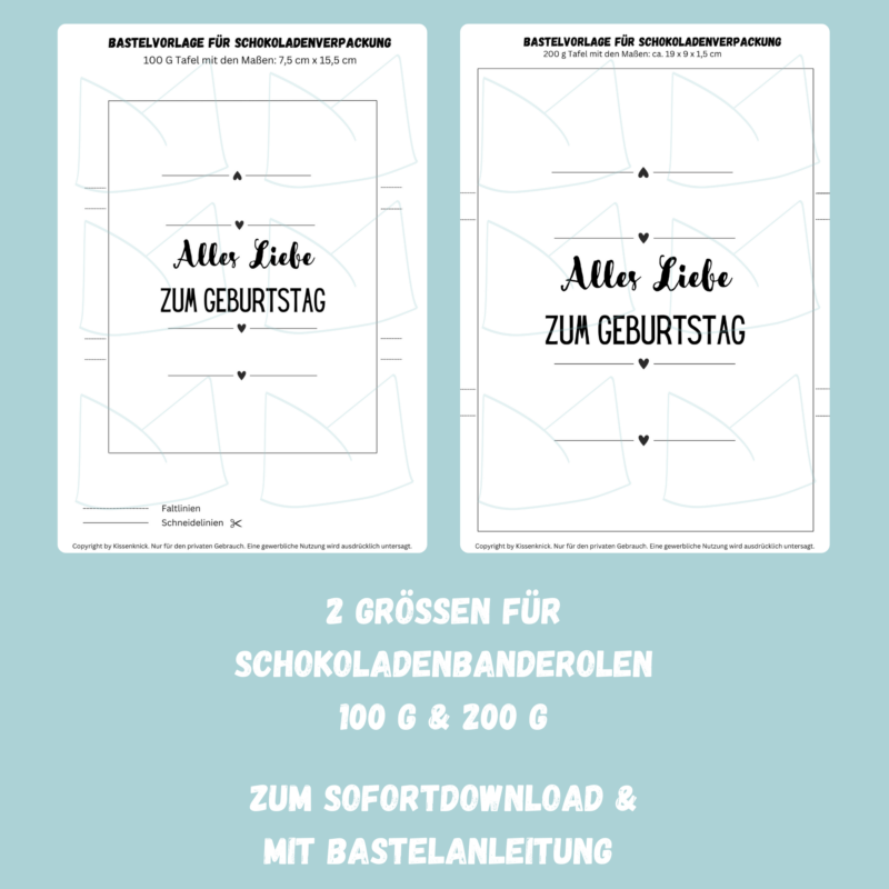 Alles Liebe zum Geburtstag - Schokoladenbanderole, Verpackung für Schokolade 100 g & 200 g Tafeln - Digitaler Download - PDF