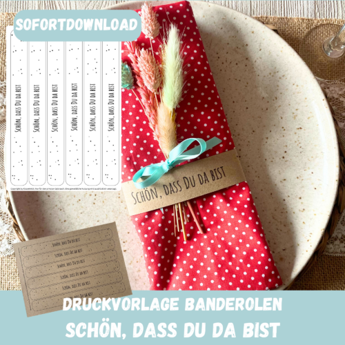 PDF Bastelvorlage Banderolen Schön, das Du da bist - Geschenkverpackungen, Tischdekoration - Download