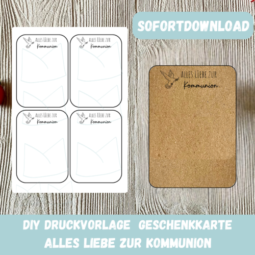 Bastelvorlage Geschenkkarte - Alles Liebe zur Kommunion - Karte zum Bestücken - PDF Download