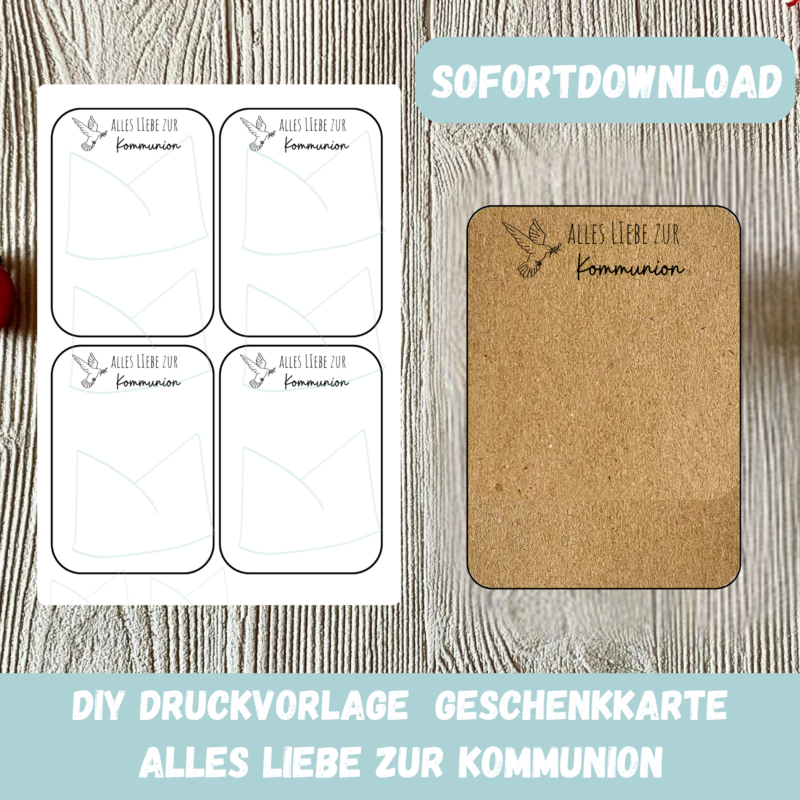 Bastelvorlage Geschenkkarte - Alles Liebe zur Kommunion - Karte zum Bestücken - PDF Download