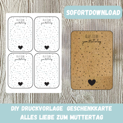 Druckvorlage Geschenkkarte - Alles Liebe zum Mutterag- Karte zum Bestücken - PDF Download