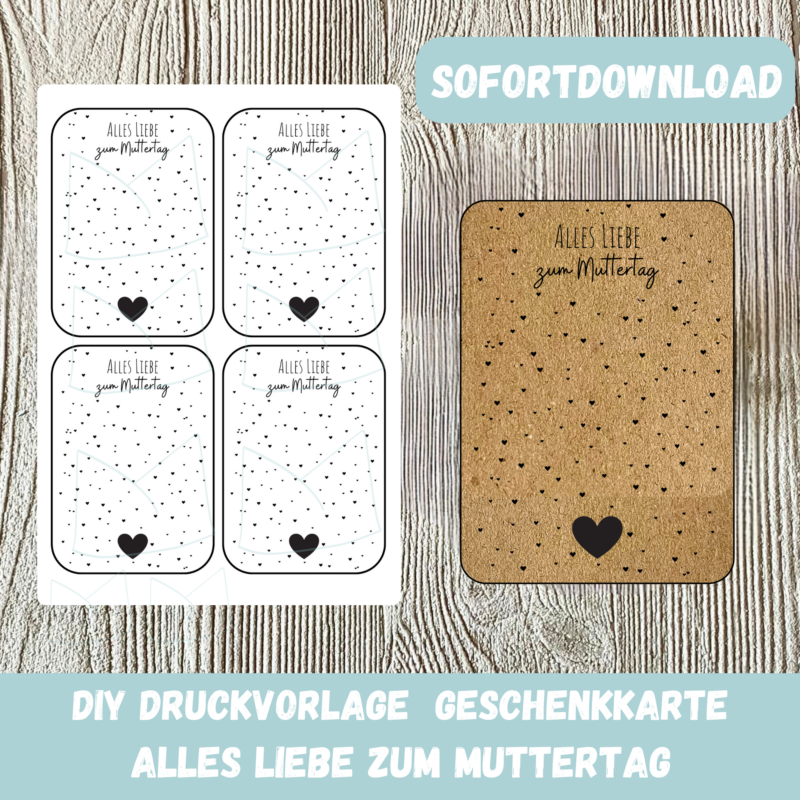 Druckvorlage Geschenkkarte - Alles Liebe zum Mutterag- Karte zum Bestücken - PDF Download