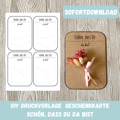 Bastelvorlage Geschenkkarte - Schön, dass Du da bist - Karte zum Bestücken - PDF Download