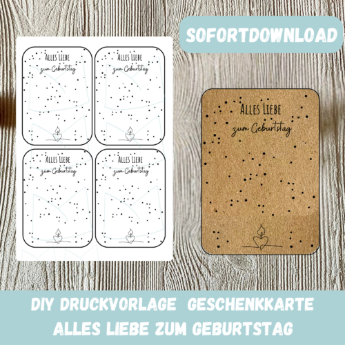 Bastelvorlage Geschenkkarte - Alle Liebe zum Geburtstag- Karte zum Bestücken - PDF Download