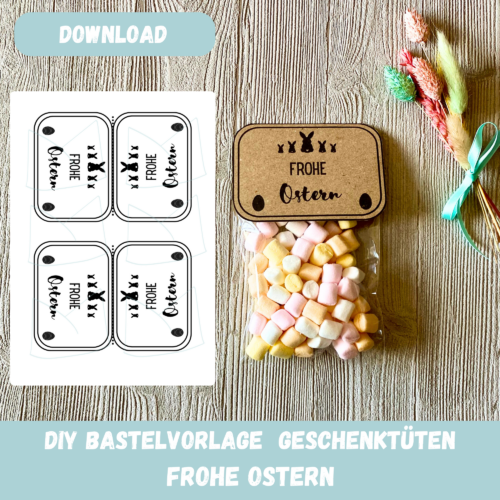 Frohe Ostern, Bastelvorlage Geschenktüte, Tütenverschluss, Digitaler Download