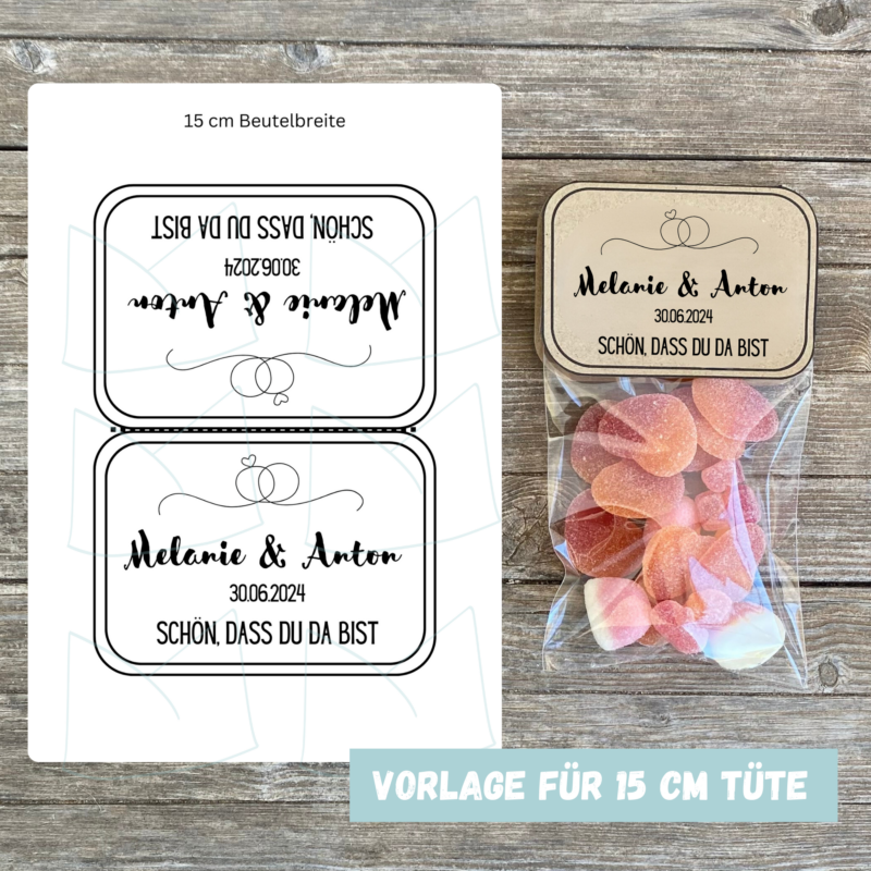 Personalisierbare Geschenktüte, Tütenverschluss - zur Hochzeit - Gastgeschenk , 3 Größen - Digitaler Download